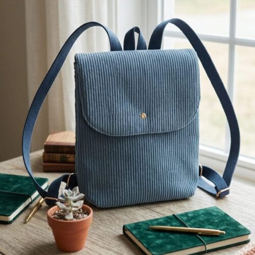 Sac à dos fait main en tissu - Velours bleu