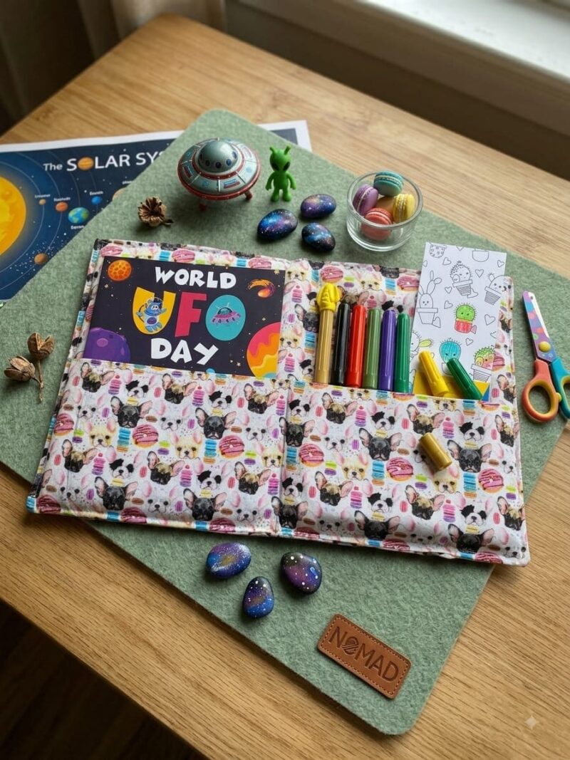 Pochette de coloriage chiens & macarons ouverte Pochette de coloriage chiens & macarons ouverte